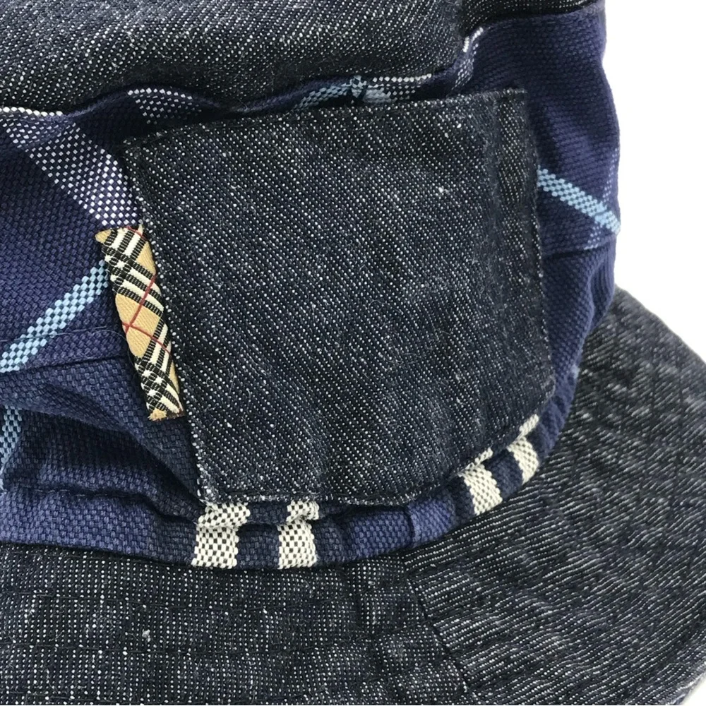 Burberry London Kids Bucket Hat Sz Small Blue Nova Check Denim Chambray Pocket